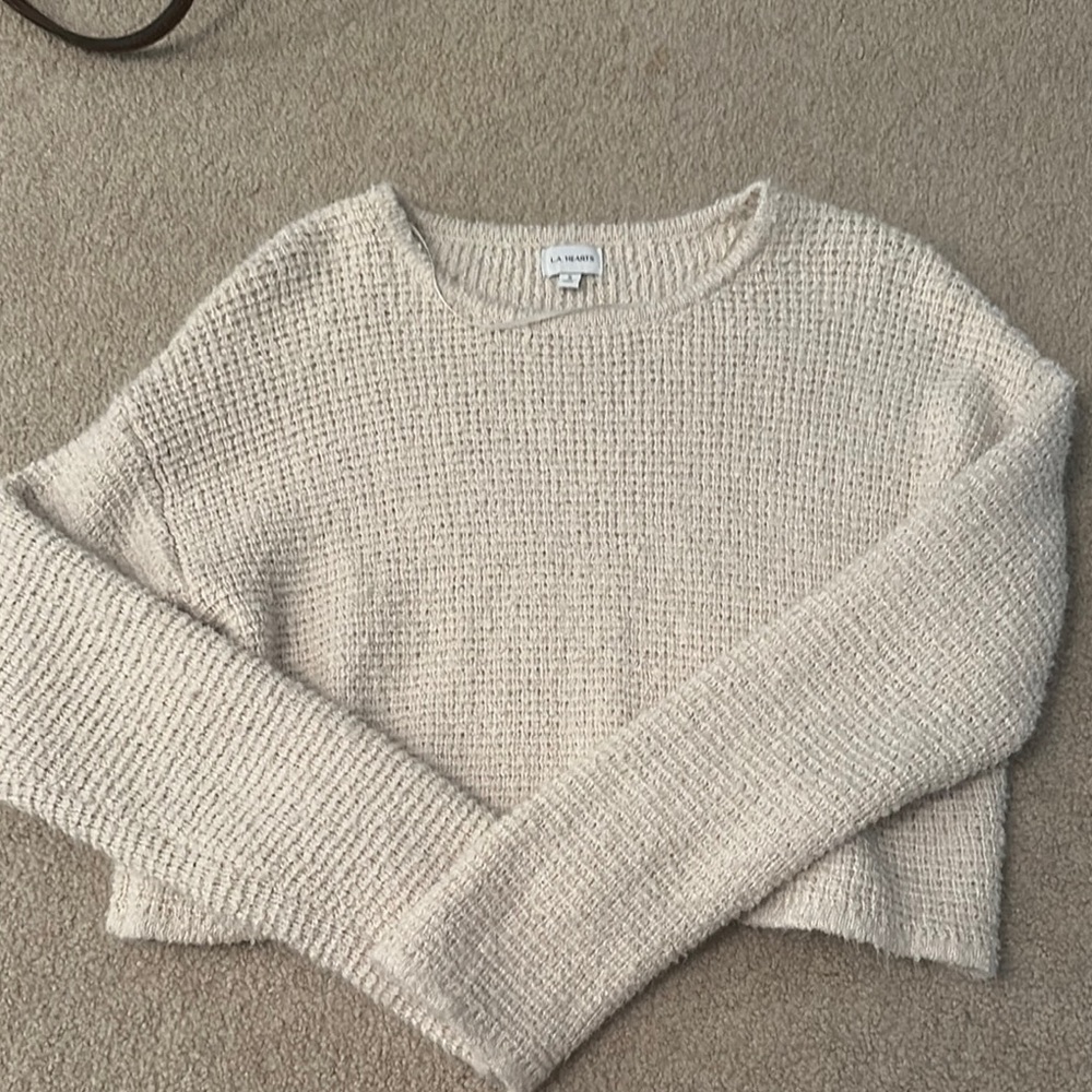 H&M Cream Crew Neck Ribbed Sweater